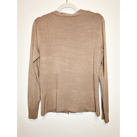 NY&C Tan‎ V-Neck Cardigan Sweater Button Front Ribbed Knit Hem & Cuffs - Picture 3 of 8